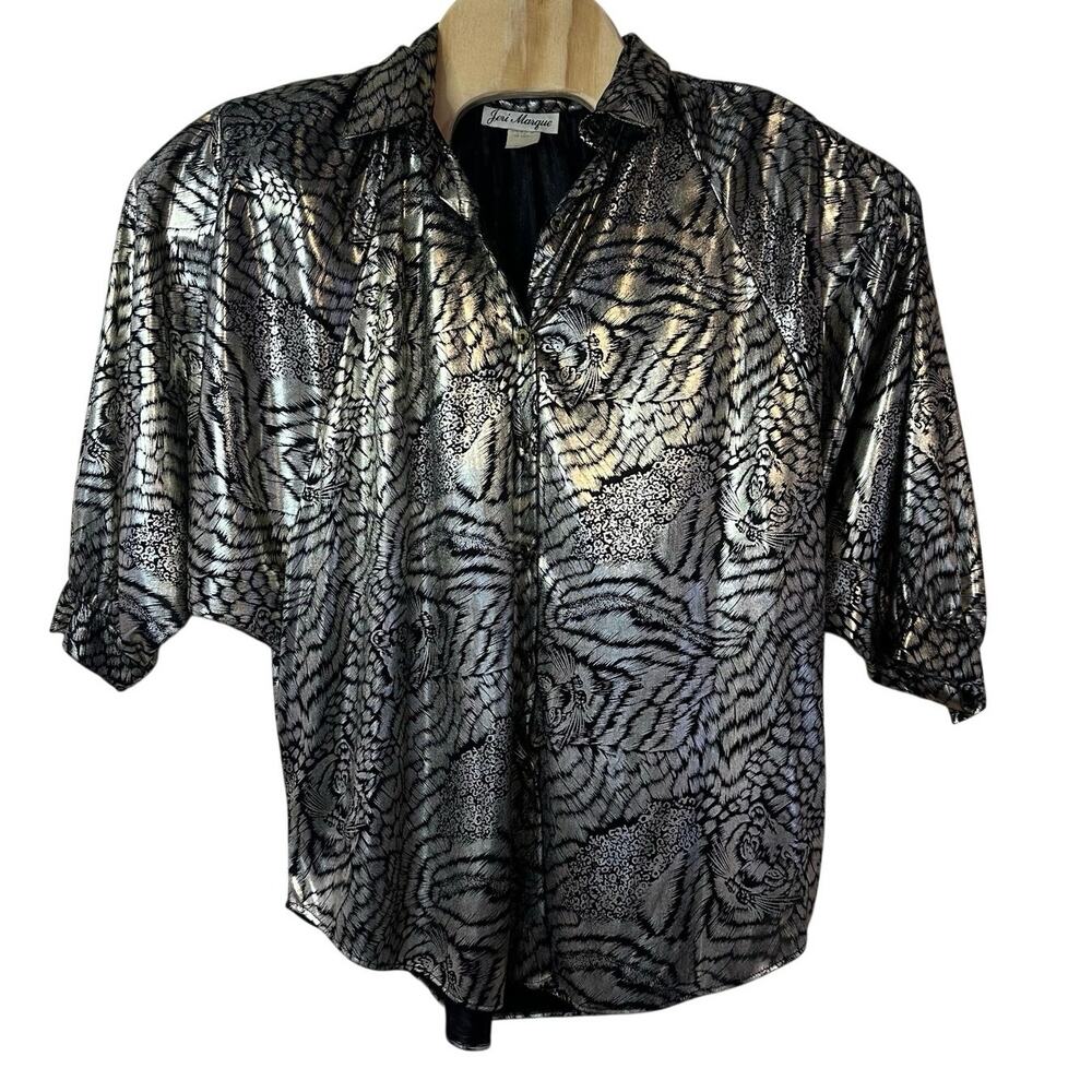 Vintage Bold Shimmery Maximalist Tiger‎ Animal Print Jeri Marque Top Size M Gold